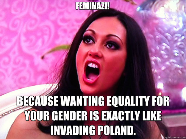 Feminazi! Because wanting equality for your gender is exactly like invading Poland.  Feminist Nazi