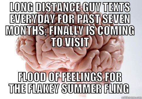 LONG DISTANCE GUY TEXTS EVERYDAY FOR PAST SEVEN MONTHS; FINALLY IS COMING TO VISIT FLOOD OF FEELINGS FOR THE FLAKEY SUMMER FLING  Scumbag Brain