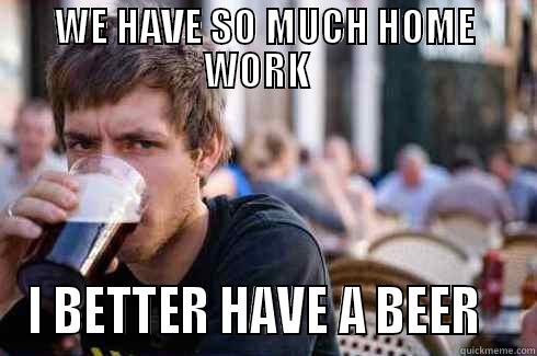 WE HAVE SO MUCH HOME WORK   I BETTER HAVE A BEER   Lazy College Senior