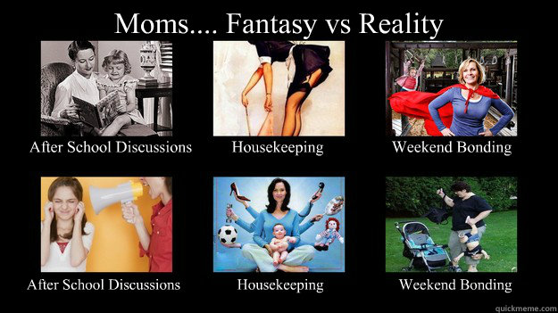 Moms.... Fantasy vs Reality After School Discussions Housekeeping Weekend Bonding After School Discussions Housekeeping Weekend Bonding  moms fantasy vs reality
