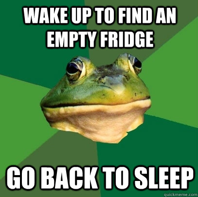 Wake up to find an empty fridge Go back to sleep  Foul Bachelor Frog