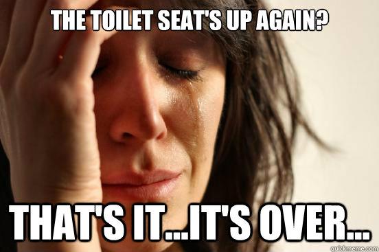 The toilet seat's up again? That's it...it's over...  First World Problems