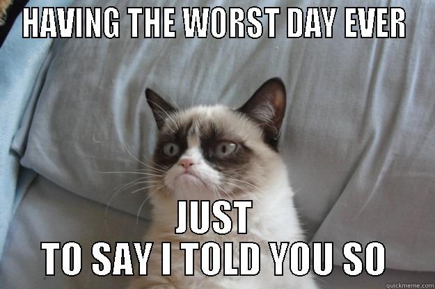 HAVING THE WORST DAY EVER JUST TO SAY I TOLD YOU SO Grumpy Cat