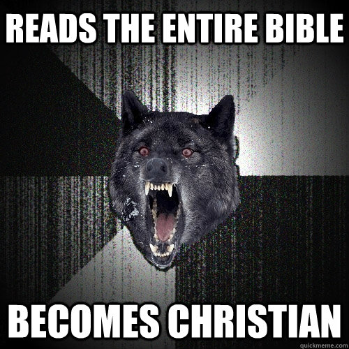 Reads the entire bible becomes christian  Insanity Wolf