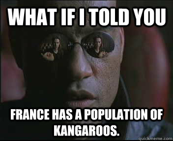 What if I told you France has a population of Kangaroos.  Morpheus SC