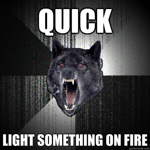 QUICK LIGHT SOMETHING ON FIRE
  Insanity Wolf