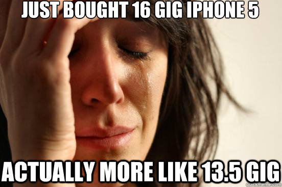 just bought 16 gig iphone 5 actually more like 13.5 gig  First World Problems