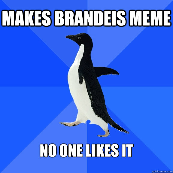Makes brandeis meme no one likes it  Socially Awkward Penguin