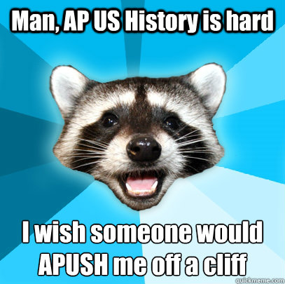 Man, AP US History is hard I wish someone would
APUSH me off a cliff  Lame Pun Coon