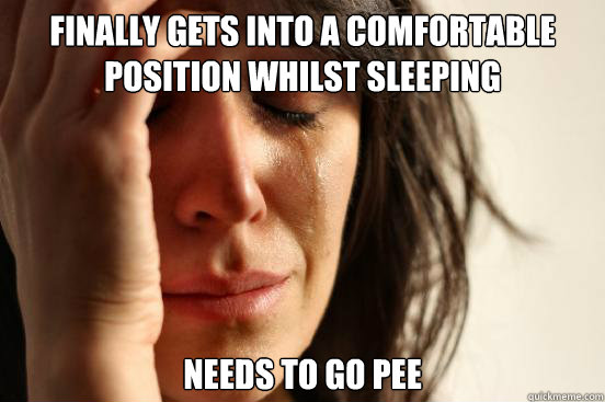 finally gets into a comfortable position whilst sleeping needs to go pee  First World Problems