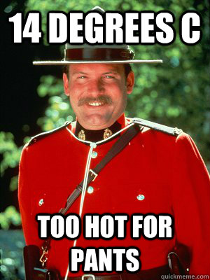 14 Degrees c Too hot for pants  