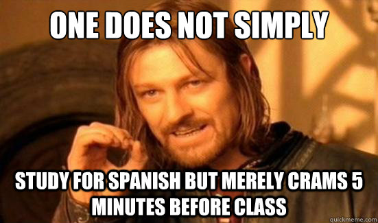 One Does Not Simply Study for Spanish but merely crams 5 minutes before class  Boromir