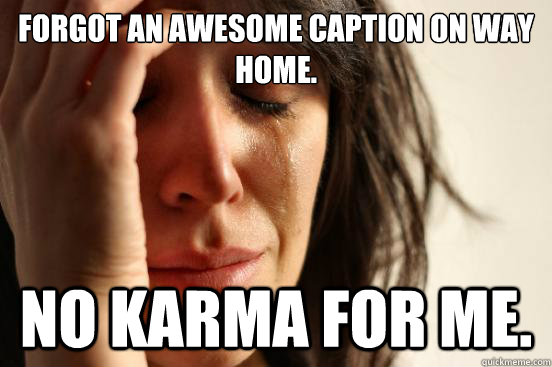 forgot an awesome caption on way home. No karma for me.  First World Problems