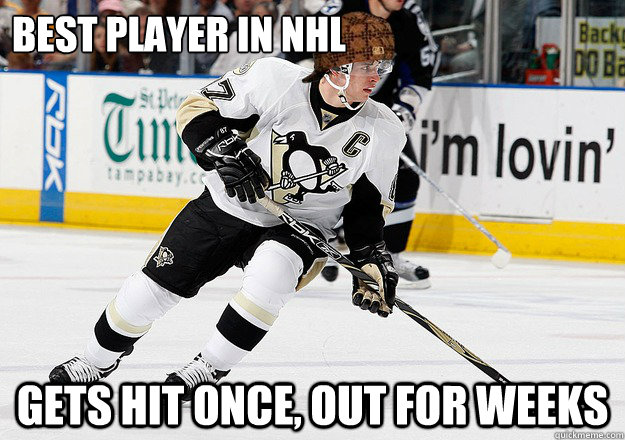 Best Player in NHL Gets hit once, out for weeks  Scumbag Sidney Crosby