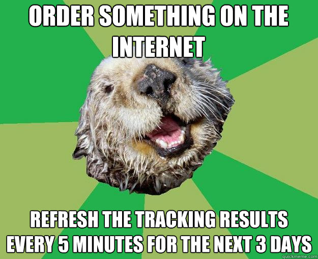 Order something on the internet refresh the tracking results every 5 minutes for the next 3 days  OCD Otter