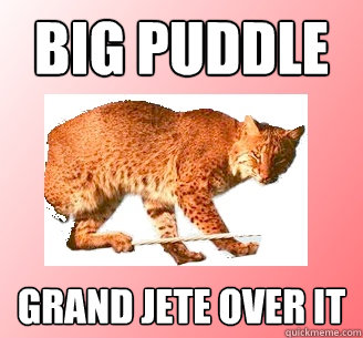 Big puddle grand jete over it  