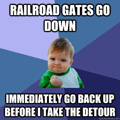 Railroad gates go down immediately go back up before i take the detour    Success Kid