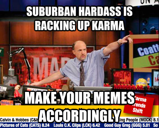 SUBURBAN HARDASS IS RACKING UP KARMA MAKE YOUR MEMES ACCORDINGLY  - SUBURBAN HARDASS IS RACKING UP KARMA MAKE YOUR MEMES ACCORDINGLY   Mad Karma with Jim Cramer