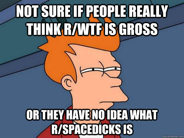 Not sure if people really think r/wtf is gross or they have no idea what r/spacedicks is  Futurama Fry
