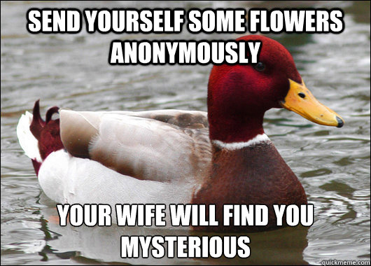Send yourself some flowers anonymously  Your wife will find you mysterious   Malicious Advice Mallard