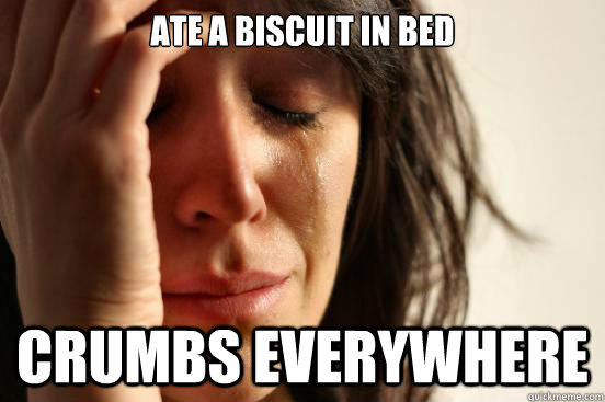 Ate a biscuit in bed Crumbs everywhere  First World Problems