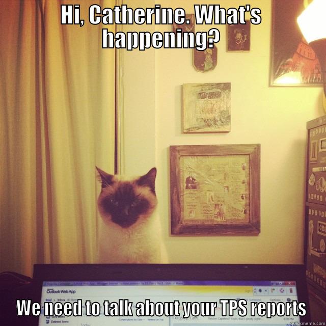 HI, CATHERINE. WHAT'S HAPPENING? WE NEED TO TALK ABOUT YOUR TPS REPORTS Misc