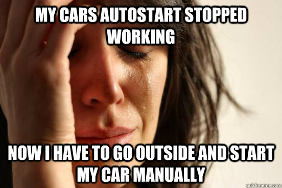 My cars autostart stopped working Now i have to go outside and start my car manually  First World Problems