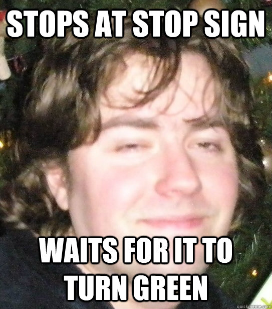Stops at Stop sign Waits for it to turn green  