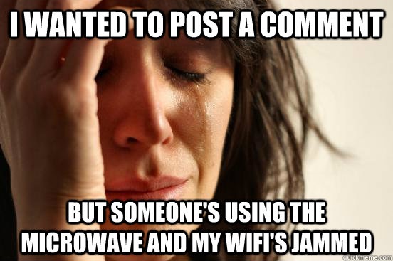 I wanted to post a comment but someone's using the microwave and my wifi's jammed  First World Problems