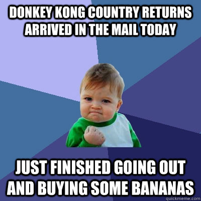Donkey Kong Country Returns arrived in the mail today Just finished going out and buying some bananas  Success Kid