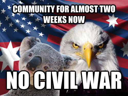 COMMUNITY FOR ALMOST TWO WEEKS NOW NO CIVIL WAR  Ameristralia