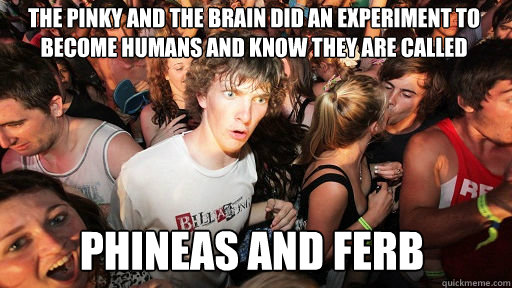 The Pinky and the brain did an experiment to become humans and know they are called Phineas and Ferb  Sudden Clarity Clarence