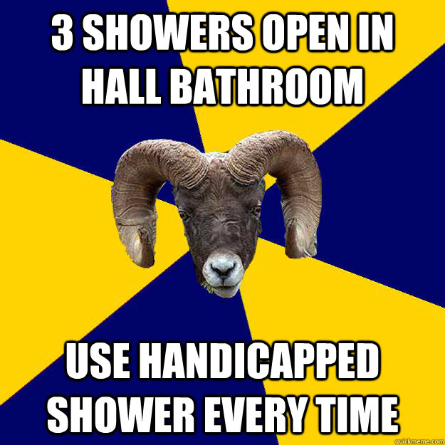 3 showers open in hall bathroom Use handicapped shower every time  Suffolk Kid Ram