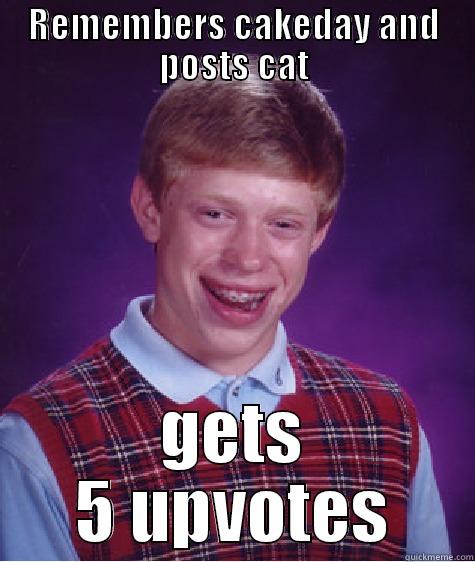 REMEMBERS CAKEDAY AND POSTS CAT GETS 5 UPVOTES Bad Luck Brian