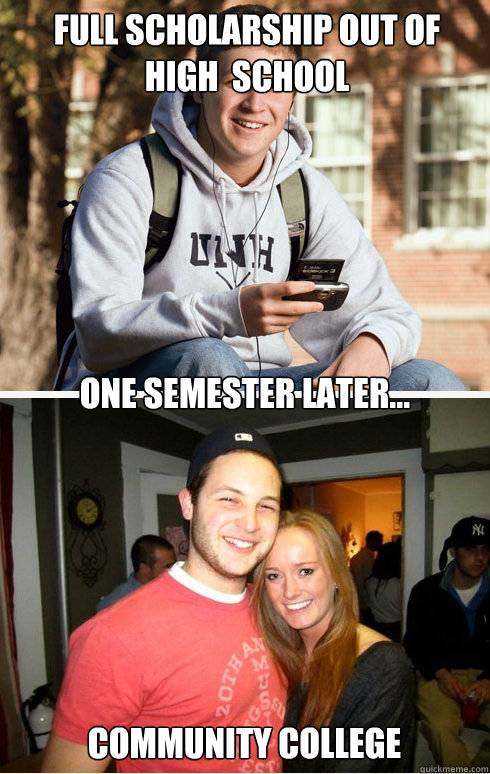 Full scholarship out of high  school one semester later... community college  1 month later