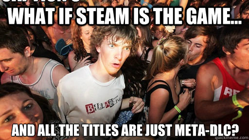 What if Steam is the game... And all the titles are just Meta-DLC? Caption 3 goes here  Sudden Clarity Clarence