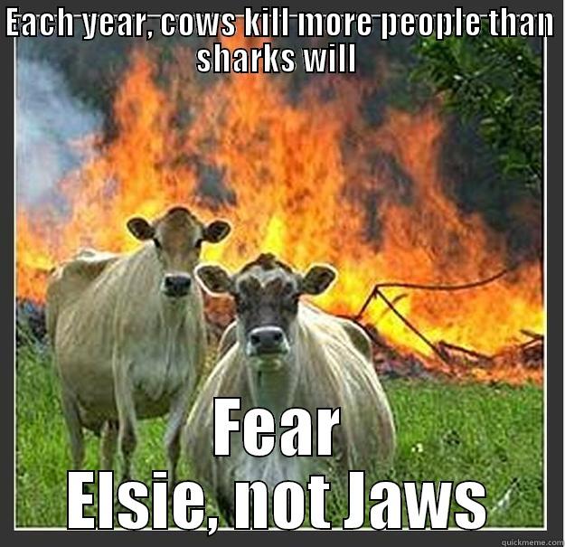 EACH YEAR, COWS KILL MORE PEOPLE THAN SHARKS WILL  FEAR ELSIE, NOT JAWS Evil cows