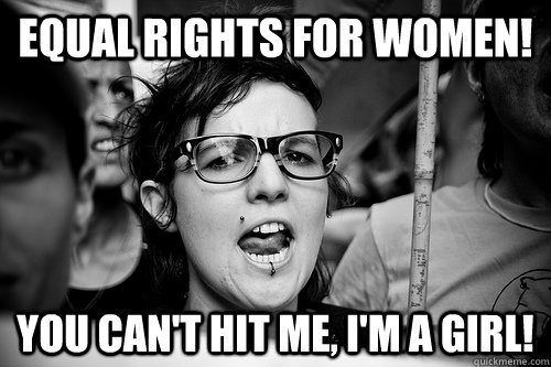 equal rights for women! you can't hit me, i'm a girl! - equal rights for women! you can't hit me, i'm a girl!  Hypocrite Feminist