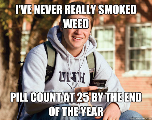 I've never really smoked weed Pill count at 25 by the end of the year  College Freshman
