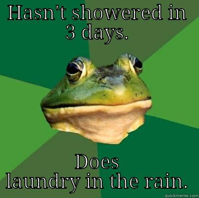 HASN'T SHOWERED IN 3 DAYS. DOES LAUNDRY IN THE RAIN. Foul Bachelor Frog