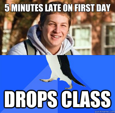 5 minutes late on first day drops class - 5 minutes late on first day drops class  Misc