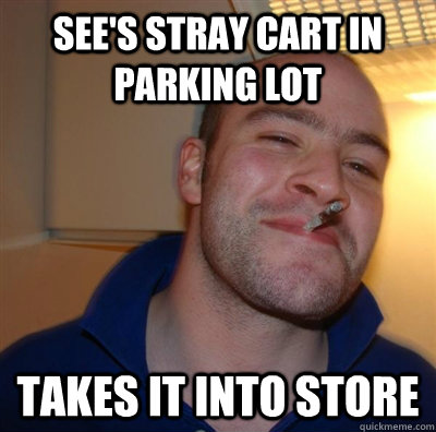 see's stray cart in parking lot takes it into store  GGG plays SC