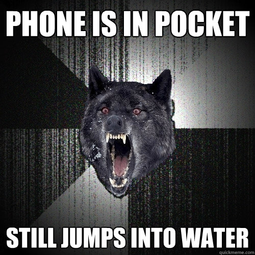 Phone is in pocket Still jumps into water - Phone is in pocket Still jumps into water  Insanity Wolf