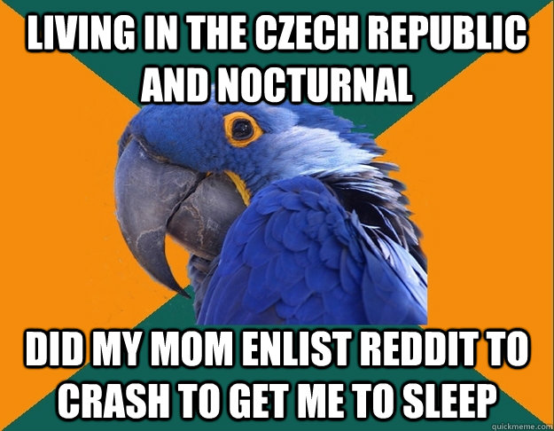 Living in the Czech Republic and nocturnal did my mom enlist Reddit to crash to get me to sleep  Paranoid Parrot