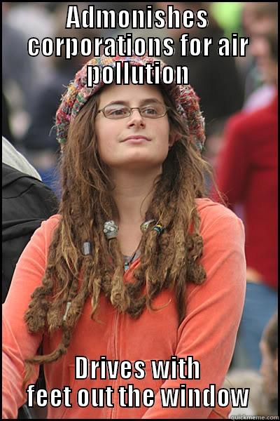 ADMONISHES CORPORATIONS FOR AIR POLLUTION DRIVES WITH FEET OUT THE WINDOW College Liberal