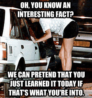 Oh, you know an interesting fact? We can pretend that you just learned it today if that's what you're into.   Karma Whore
