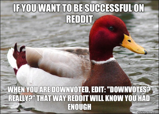 If you want to be successful on reddit
 When you are downvoted, edit: 