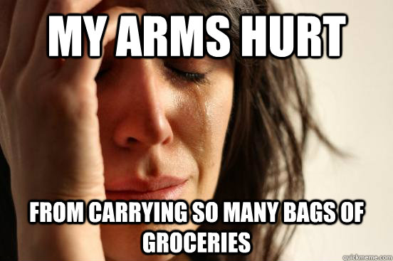 My arms hurt from carrying so many bags of groceries  First World Problems