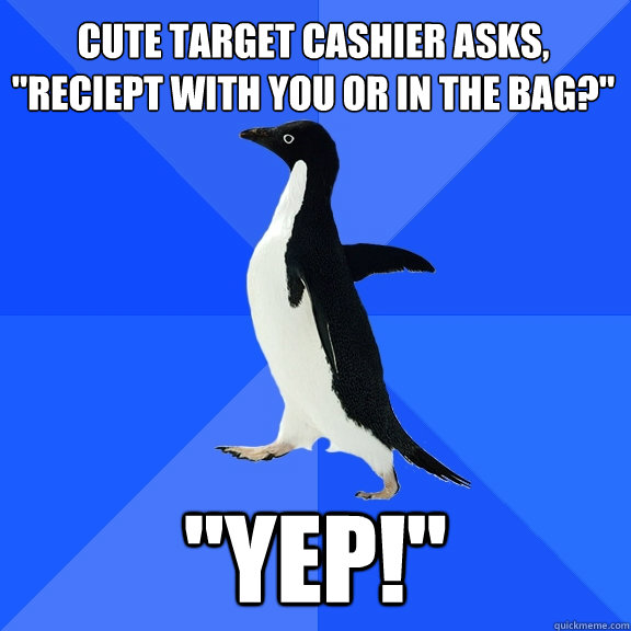 Cute target cashier asks, 
