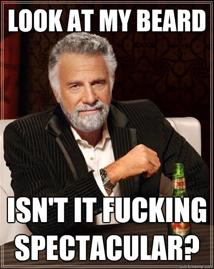 Look at my beard Isn't it fucking spectacular?  The Most Interesting Man In The World